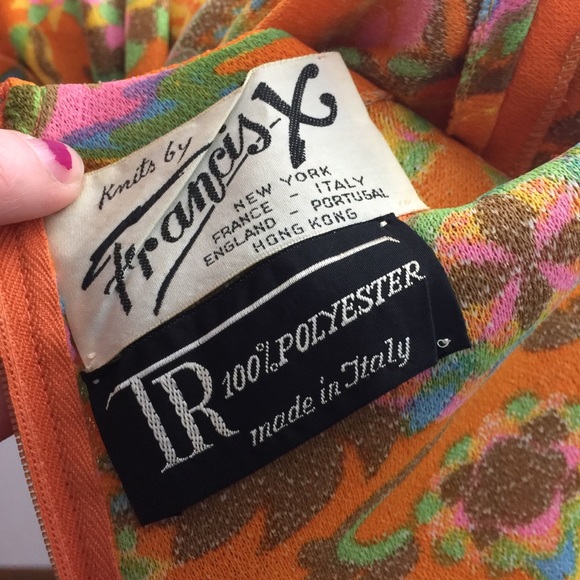 VINTAGE Francis-X Orange Psychedelic Print Dress - Picture 5 of 8